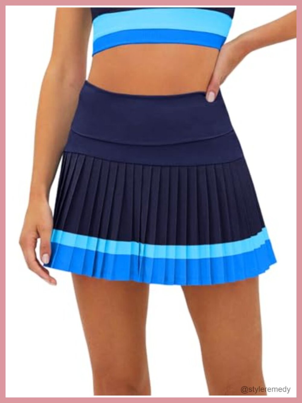 Women's High Waisted Pleated Tennis Skort with Built-in Shorts Color Block